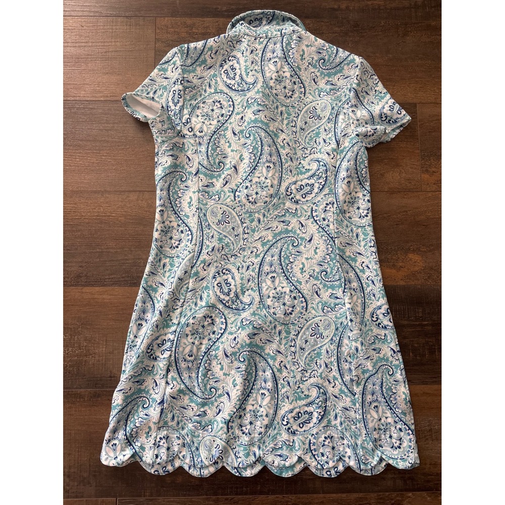Sigrid Olsen Golf Tennis Dress Blue Paisley Scalloped Hem Short Sleeve Small - Picture 5 of 5